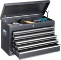 Winado 24' Portable Metal Tool Box, 5 Drawers Toolbox with Top Storage Tray, Carry Handle, Ball Bearing Runners, Lockable Tool Chest Cabinet for Garage, Warehouse, Repair Shop & Home, Black