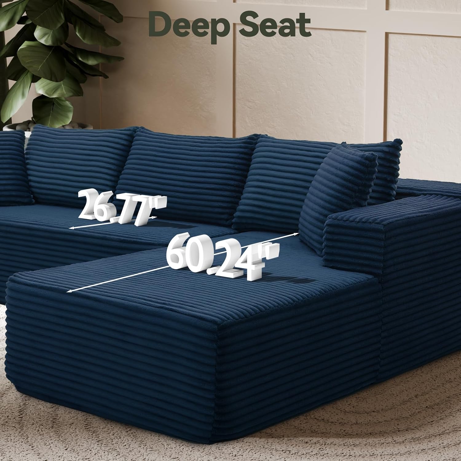 Modern Cloud Modular Sectional Sofa with Chaise, 106' L-Shaped Sofa Couch for Living Room, Deep Seat Plush Boneless Couches, Includes Pillows, Left Chaise, Blue