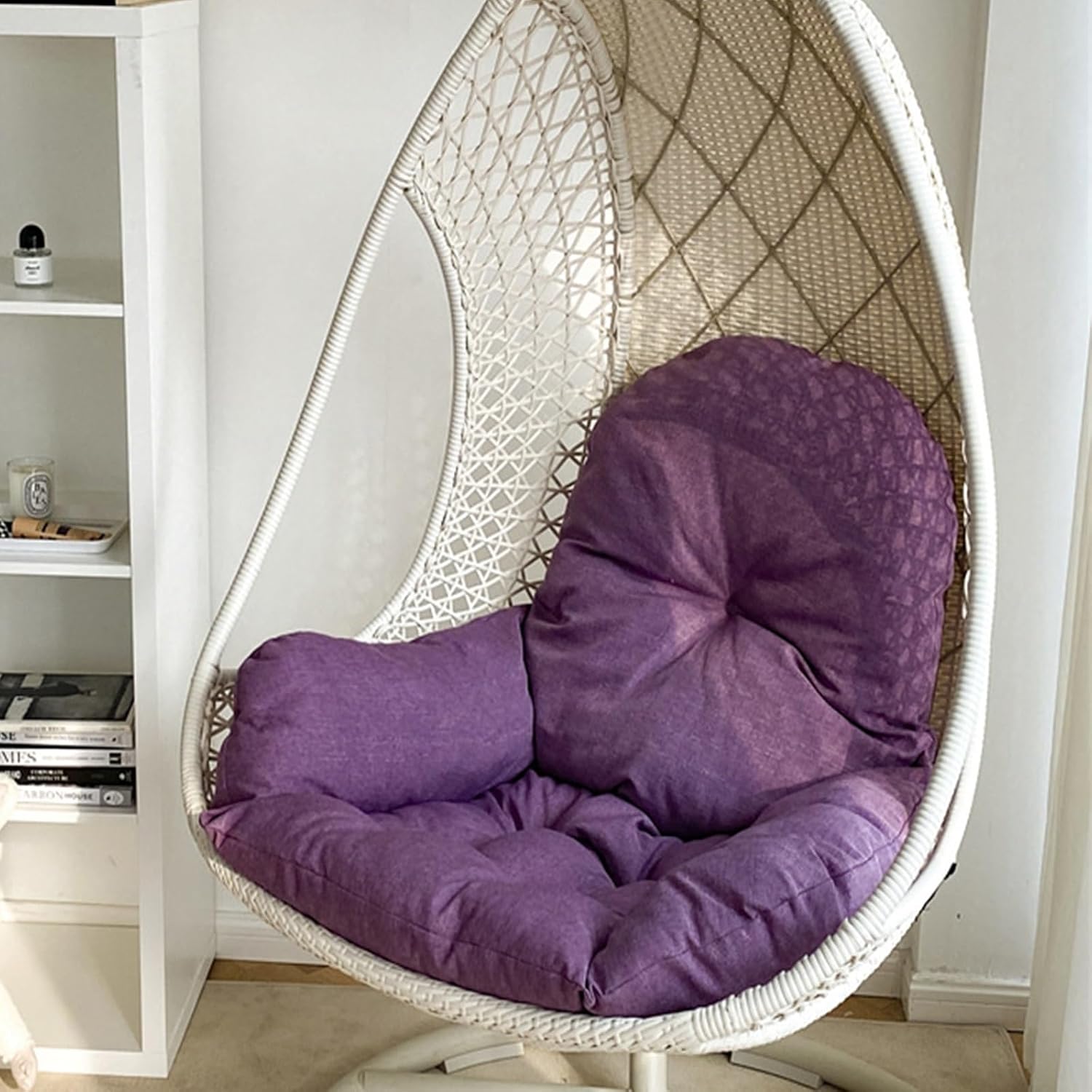 Thicken Egg Chair Cushion Replacement, Hanging Wicker Basket Seat Pad with High Elasticity PP Cotton, for Garden Patio Porch Furniture (Only Cushion)(Purple)