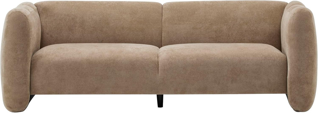 Christopher Knight Home Ahri 83'' Wood Frame Lounge Sofa Couch with Wave Design, Soft Seating 3-Seater Sofa with Armrests, Comfy Velvet Upholstered Home Sofa for Living Room and Office, Camel