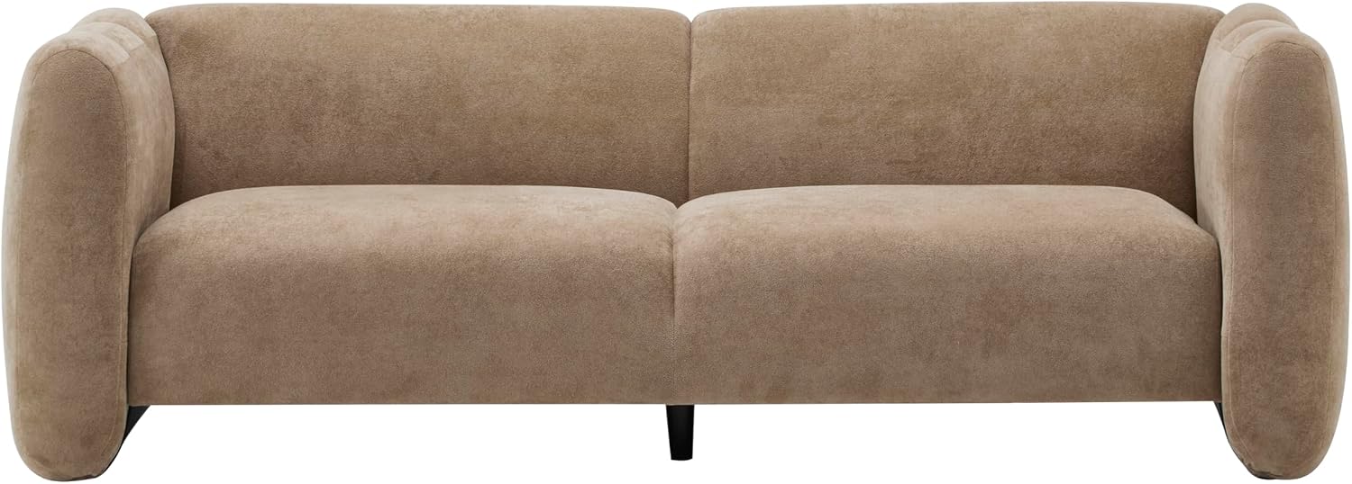 Christopher Knight Home Ahri 83'' Wood Frame Lounge Sofa Couch with Wave Design, Soft Seating 3-Seater Sofa with Armrests, Comfy Velvet Upholstered Home Sofa for Living Room and Office, Camel