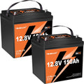 2PCS 12.8V 150Ah Max LiFePO4 Lithium Battery Built-in 100A BMS 1905Wh Energy 15000+ Rechargeable Deep Cycle Lithium Iron Phosphate Battery for RV, Marine, Solar, Backup Power