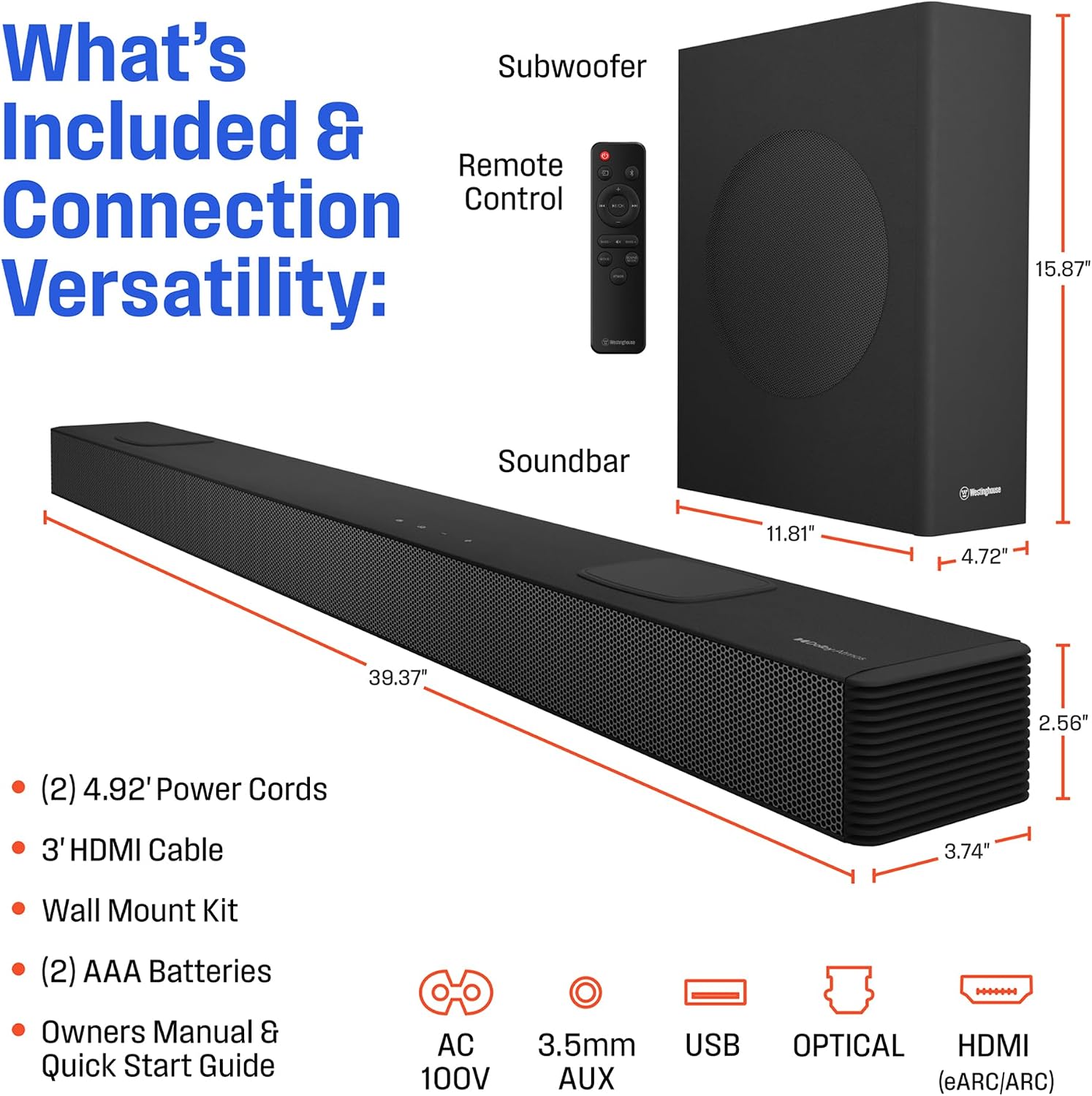 Westinghouse QLED 50 Inch TV and 5.1.2 Soundbar with Subwoofer