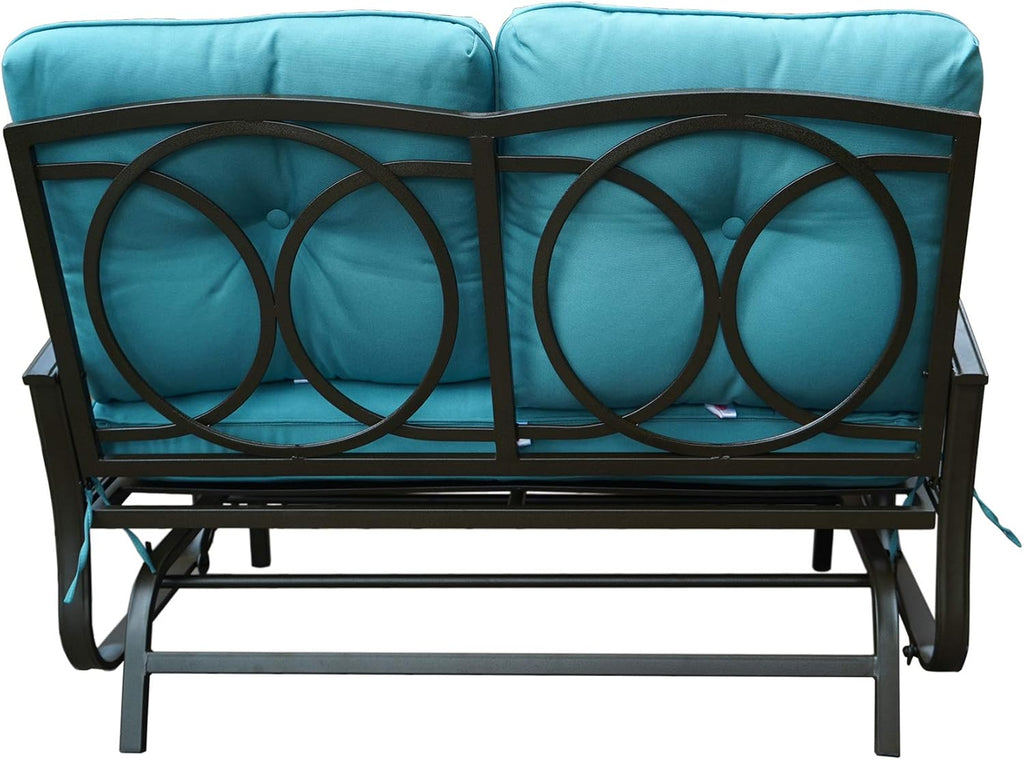 Kozyard Cozy Patio Glider Bench - Outdoor Rocking Loveseat with Sturdy Frame and Cushioned Seats for Patio, Yard - Rocker Swing with Outdoor Seating, Perfect for Porch Outdoo (Blue)