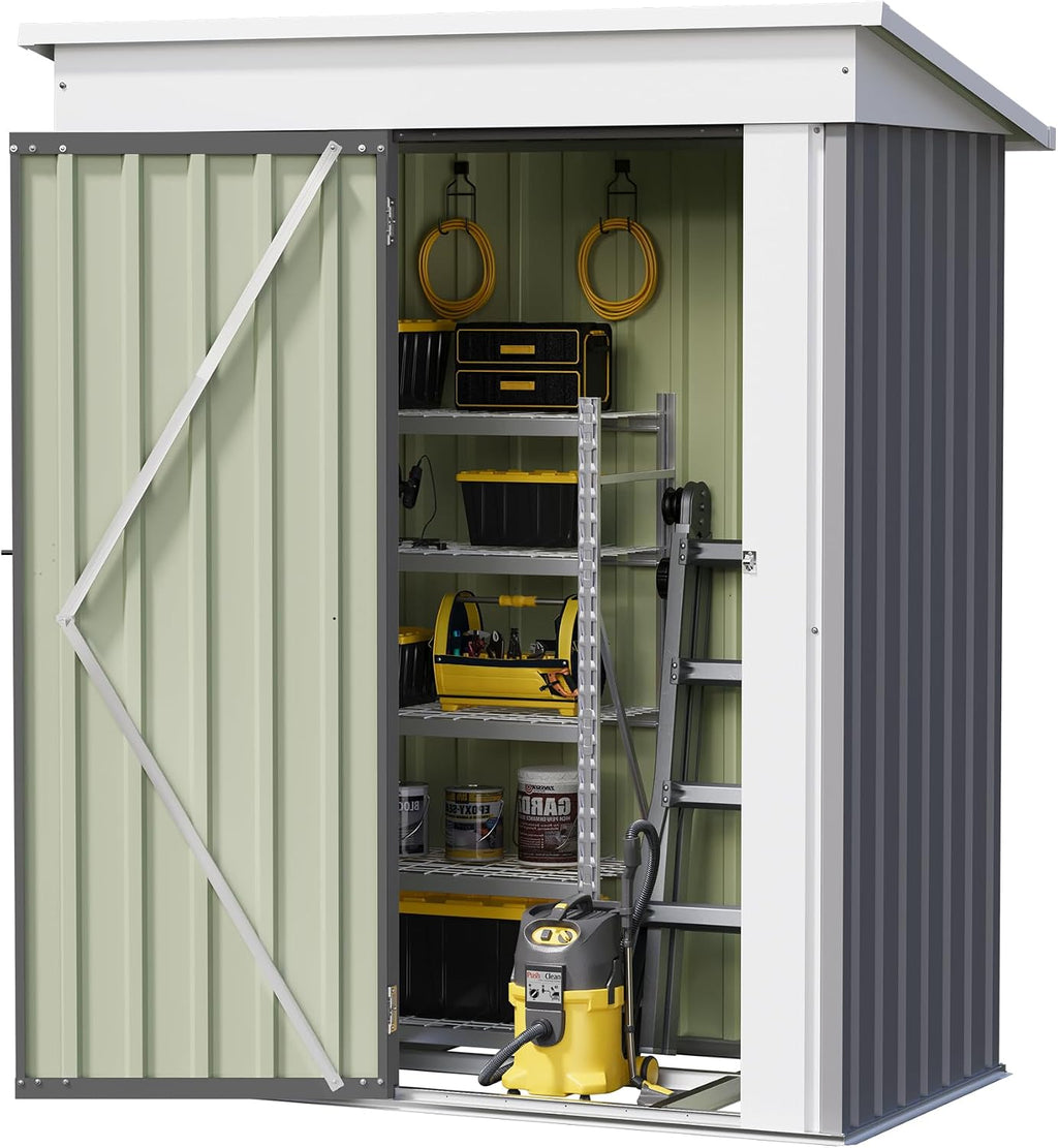 Devoko 5 x 3 FT Storage Sheds with Floor Frame, Waterproof Garden Tool Shed with Lockable Door, Outdoor Metal Small Shed for Backyard Patio Lawn, Gray