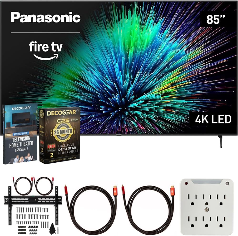 Panasonic TV-85W70BP W70 Series 85 inch LED 4K Ultra HD Smart Fire TV Bundle with 2X HDMI 2.0 Cable, TV Wall Mount, 6-Outlet Surge Adapter, Theater Essentials and Exclusive 26 Month Protection Pack