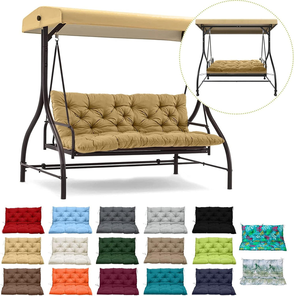 Waterproof Porch Swing Cushion Replacement, Thick 4' 2–3 Seat Outdoor Swing Seat Cushion with Backrest & Ties for Patio, Garden & Porch(Beige 40 * 60 in)