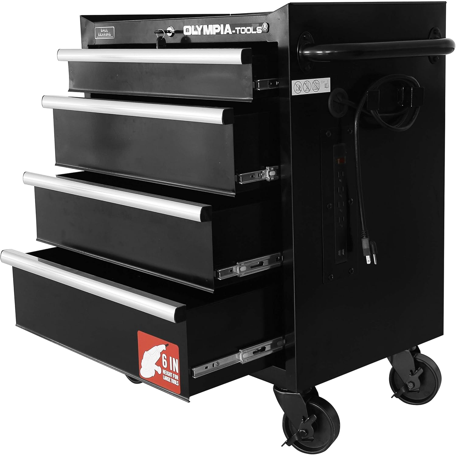 Olympia Tools 27-Inch Rolling Tool Cabinet with 4 Drawers - Mobile Tool Chest with Ball Bearing Slides and Fully Extendable Drawers for Garage Storage
