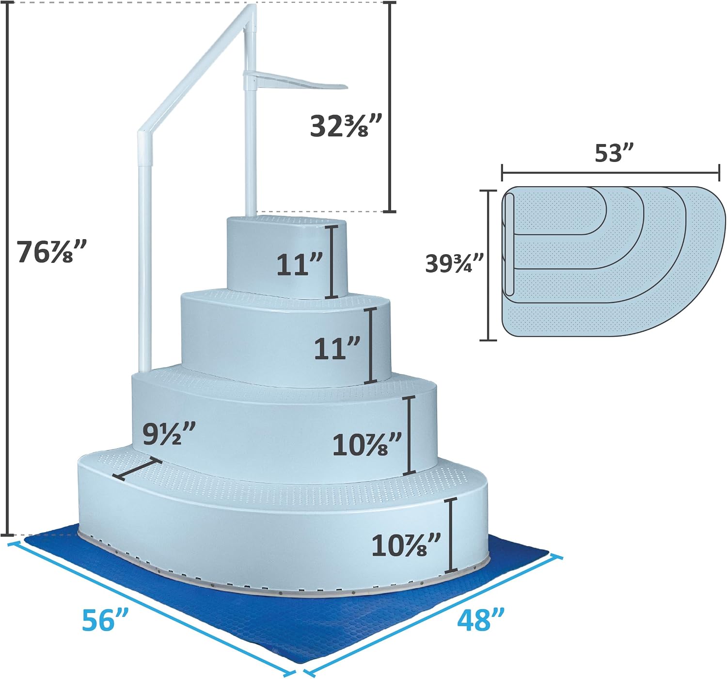 Aqua Select Resin Pool Steps for Above Ground Pools | Light Blue | Durable ABS Construction | 350 lb Capacity | Non-Slip Treads & Handrail | Includes Liner Guard | No Weights Required