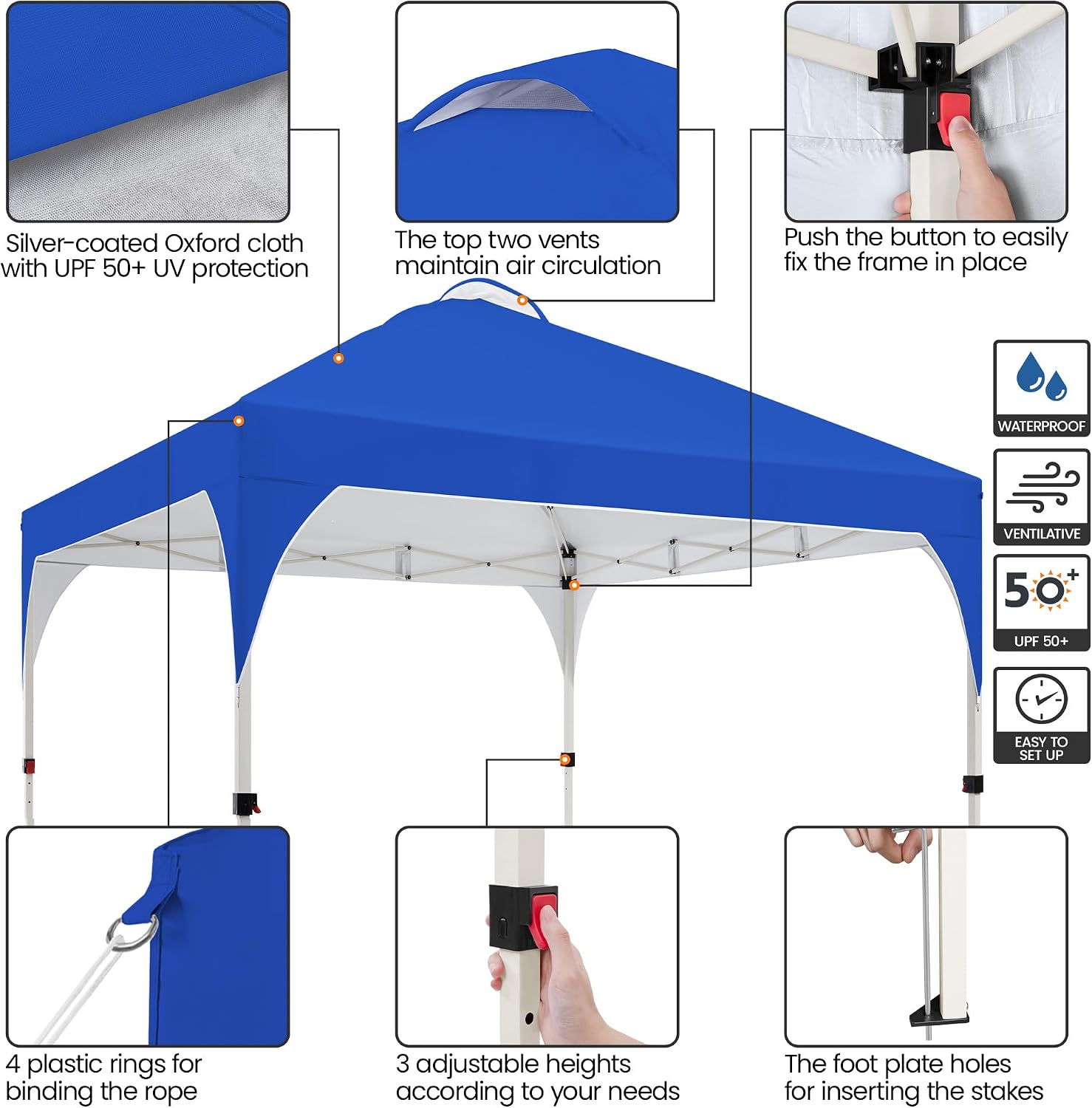 Yaheetech 12x12 Pop Up Canopy Tent with Vent, Easy Set Up Tent, Instant Sun Shelter Canopy with Wheeled Bag, 4 Sandbags, 12 Stakes & 4 Ropes, for Parties, Beach, Outdoor, Blue