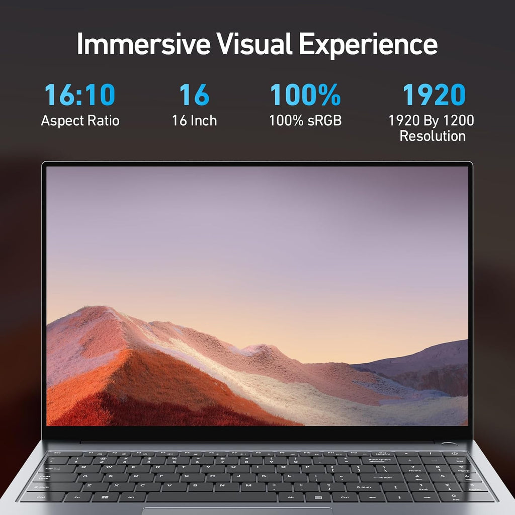 2026 Latest 16'' Laptop Windows 11 Pro, 16GB RAM 1TB SSD, Intel Quad-Core Processor(3.60GHz), 1080p FHD Display, Backlit Keyboard, Fingerprint, WiFi5, Webcam, USB3.2 Gen1, Type-C, HDMI, Metal, Gray