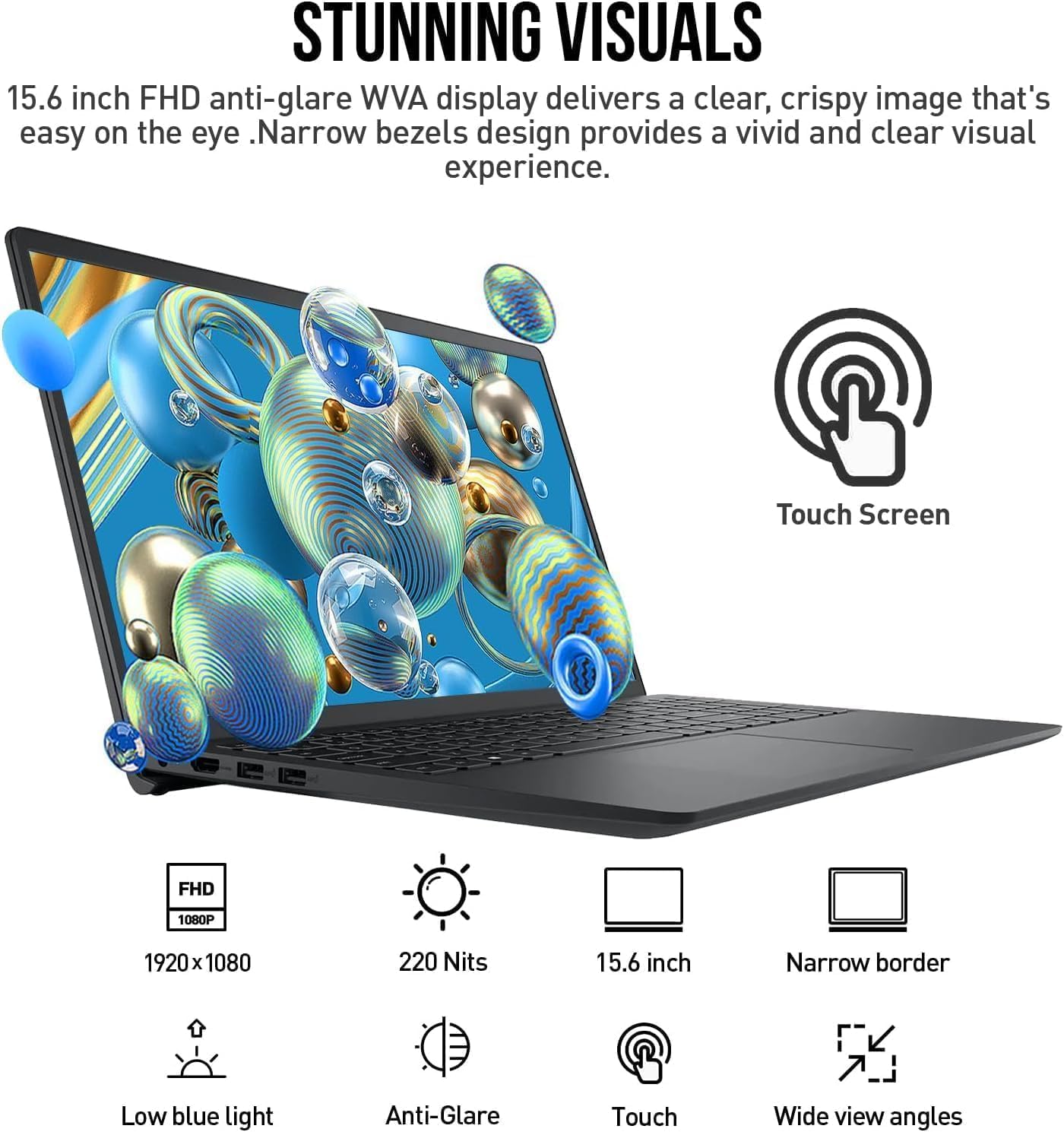 Dell Inspiron 15.6' 2K Touchscreen Laptop, 13th Gen Intel Core i5 (Turbo up to 4.6GHz), 256GB SSD, 8GB RAM, Win 11, WiFi-6, Long Battery Life, for Business & Study, WOWPC Bundle