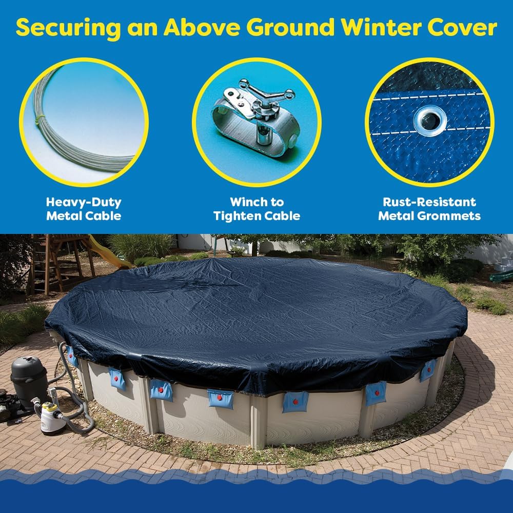 In The Swim 28 Ft Round Polar Plus Above Ground Pool Winter Cover - Heavy-Duty - 12 Year Year Warranty, UV-Resistant Tarp with Cable & Winch for Cold Weather Protection