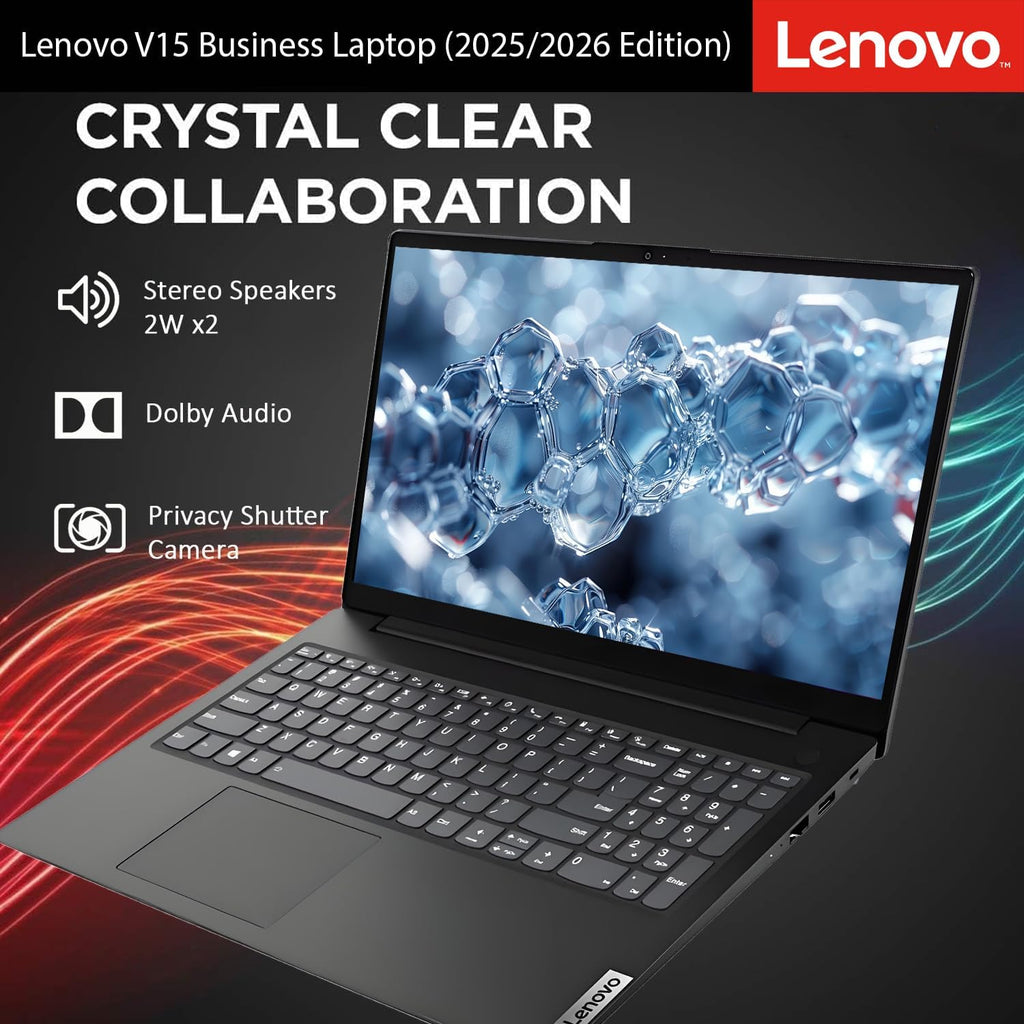 Lenovo New V15 Business Laptop 2025/2026 Edition, 15.6' FHD Display, Intel High-Performance CPU, 16GB RAM, 256GB SSD, Windows 11 with Microsoft Office, Ultra-Quiet Design, Long Battery Life, WOWPC