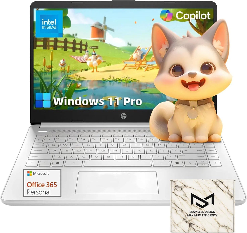 HP 2025 14' Laptop Computer - HD Thin and Light Laptop • Intel 4-Core N150 • Win 11 Pro • 1-Year Microsoft Office 365 & External DVD Drive • 16GB RAM • 128GB UFS + 256GB Micro SD • Bluetooth • Wi-Fi