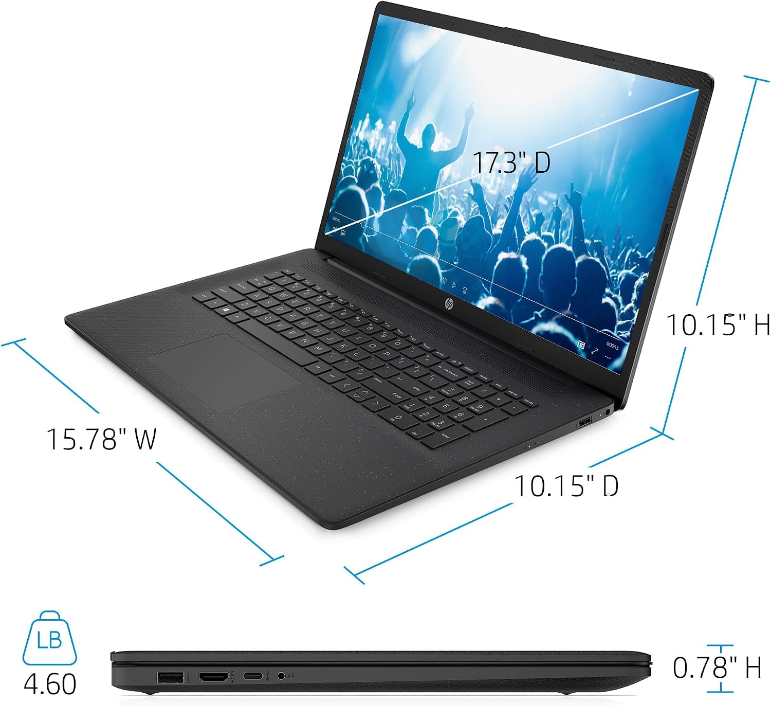 HP 17 Laptop (17.3' HD+ BrightView, Intel 10-Core i7-1355U, 16GB RAM, 512GB SSD, Narrow Bezel) for Business, Enterprise, Students, Long Battery Life, Wi-Fi 6, IST Hub, Webcam, Fast Charge, Win 11 Pro
