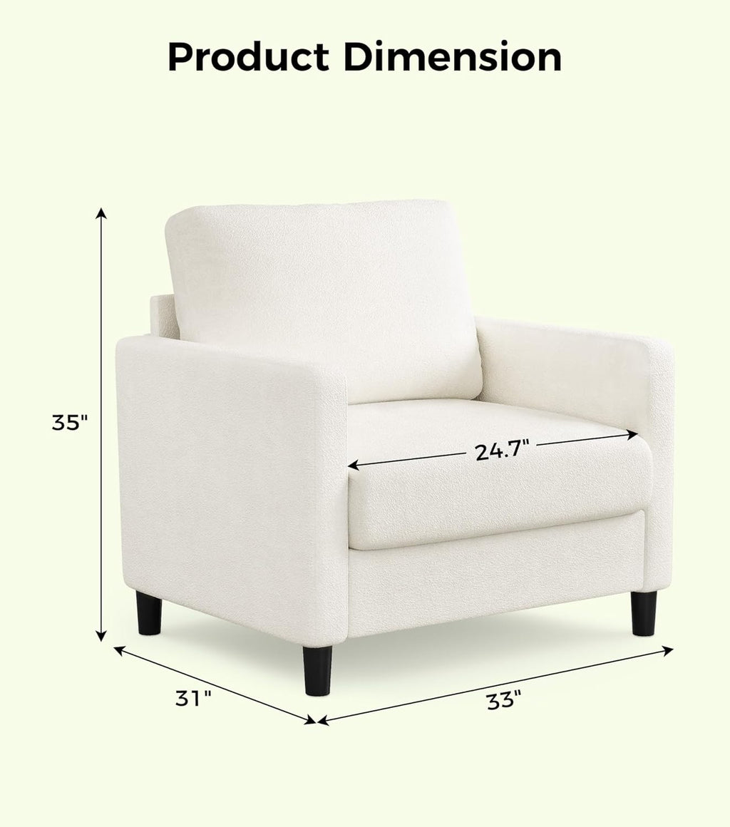 Welzona Sofa Accent Chair, 33' Reading Chair for Bedroom, Tool-Free Setup Living Room Accent Chairs, Comfy Arm Chairs Living Room, All-Wood Reading Nook, Beige