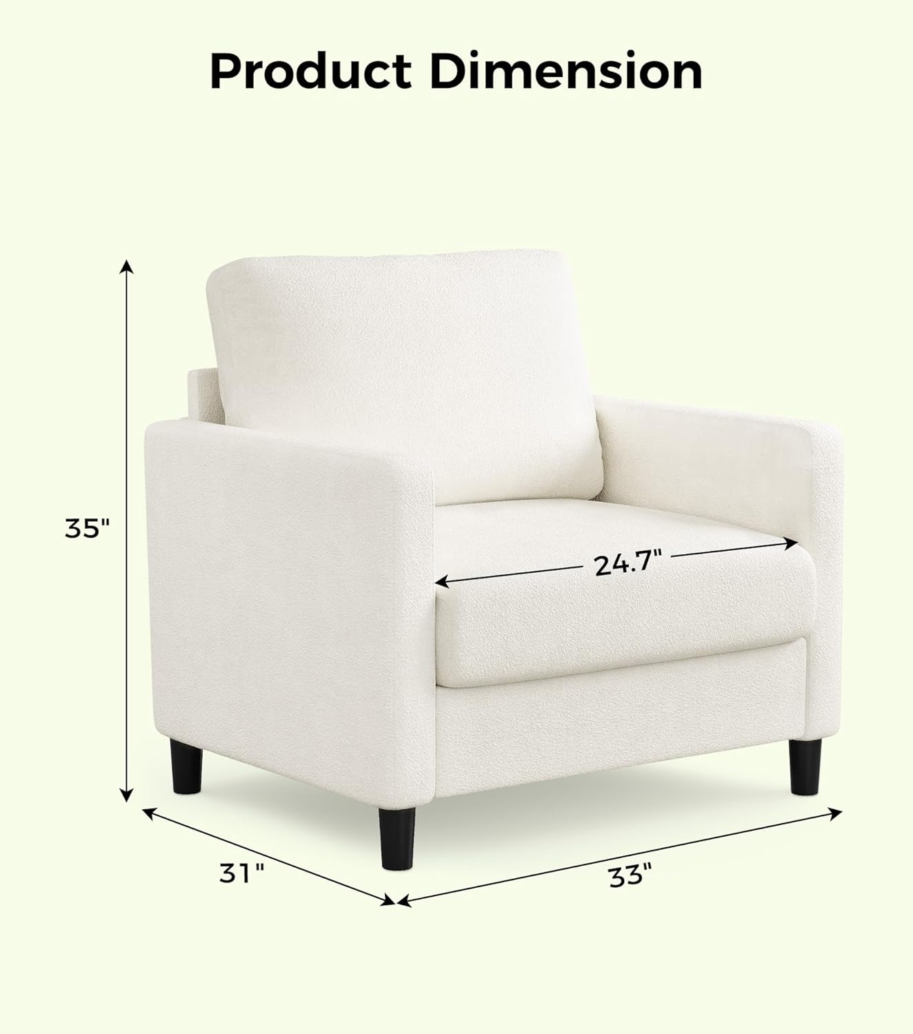 Welzona Sofa Accent Chair, 33' Reading Chair for Bedroom, Tool-Free Setup Living Room Accent Chairs, Comfy Arm Chairs Living Room, All-Wood Reading Nook, Beige