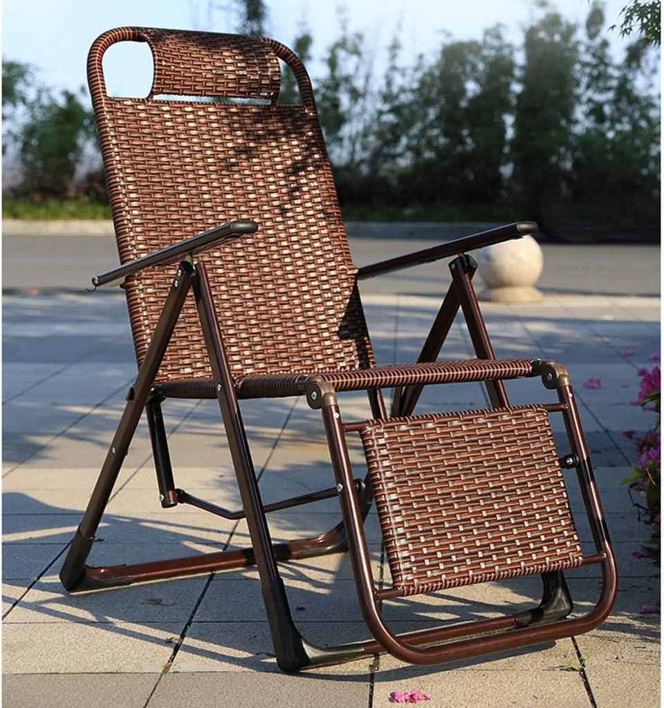 Folding Deck Chair, Leisure Rattan Garden Rocking Chair for Indoor nap Lunch Break/Outdoor Camping Beach