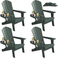 FOOWIN Folding Adirondack Chair Set of 4, HDPE Adirondack Chairs with Cup Holder, Weather Resistant Plastic Fire Pit Chairs for Outdoor, Patio, Lawn, Garden, Backyard, Deck, Green