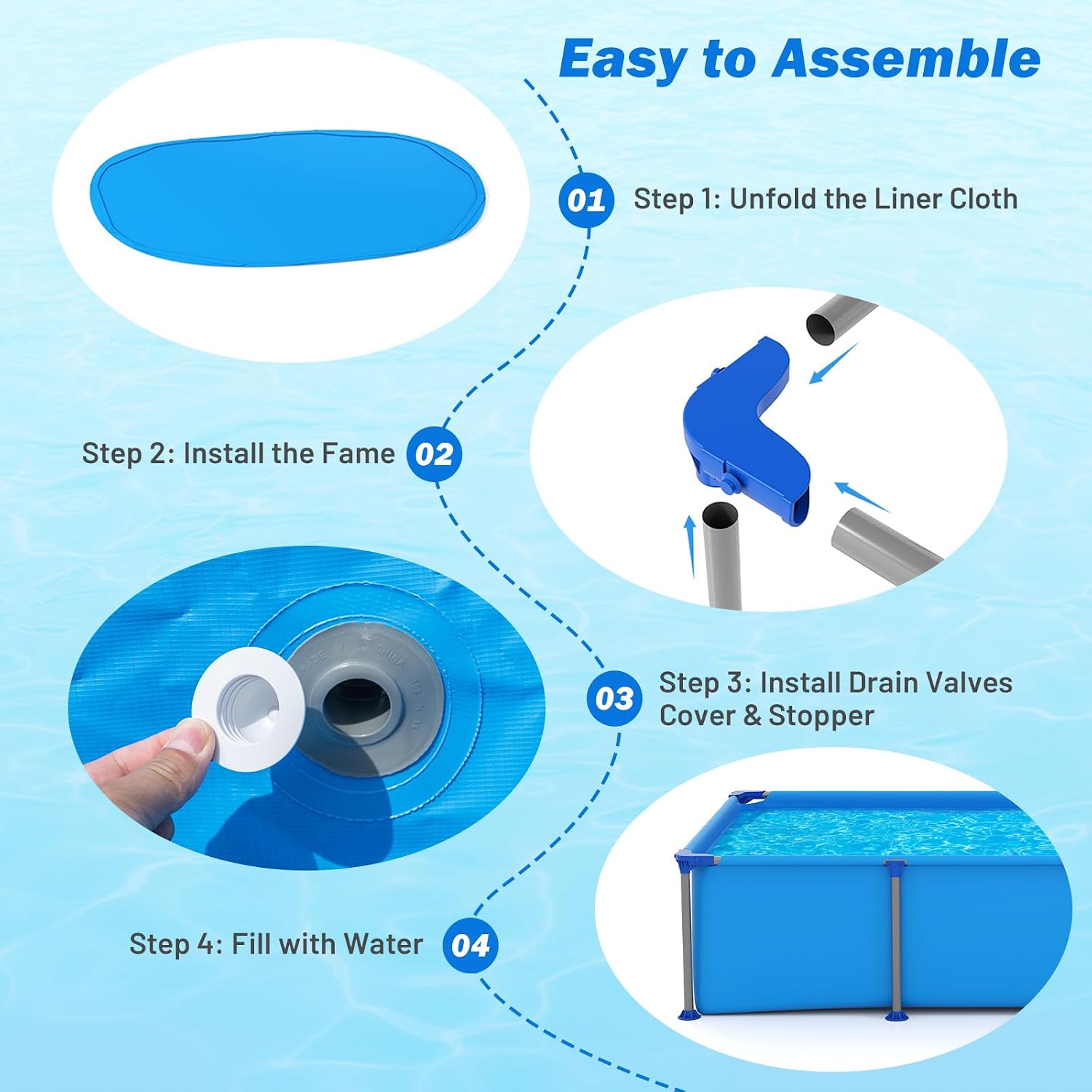 Moccha 8.5' x 6' Rectangle Above Ground Pool - Metal Frame Family Pool Set with PVC Fabric, 3 Stoppers & Drainage Valve Connector, Outdoor Backyard Swimming Pool, 690 Gallons of Water