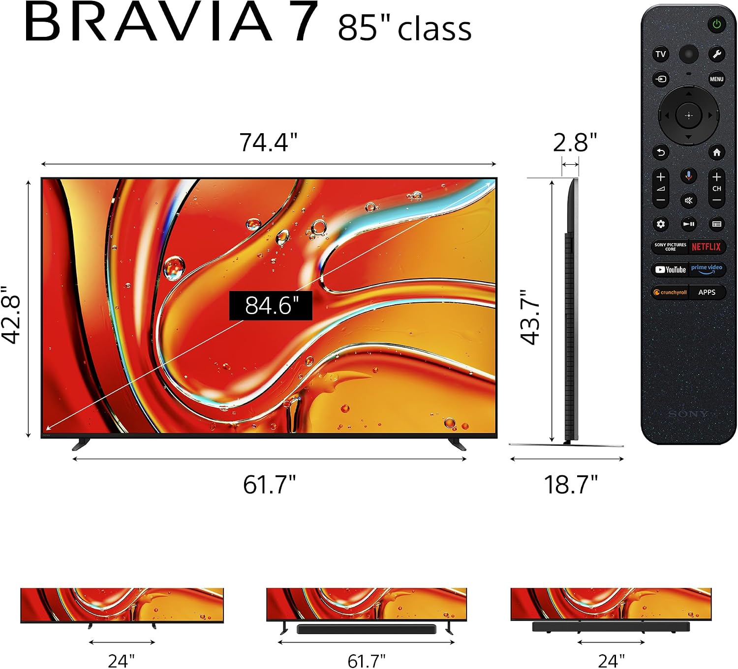 Sony K85XR70 85 Inch 4K Bravia LCD Mini LED Full Array HDR Google TV with 3 Year Amber Protection Plan (2024)