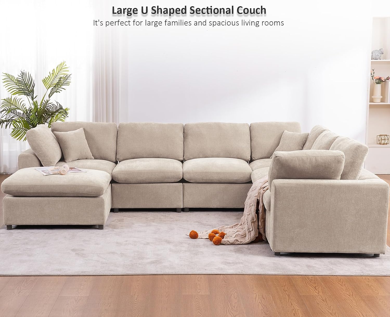 Oversized Modular Sectional Sofa Couch, Large 7 Seater Corner Sofa Modern U Shaped Sectional Couch with Ottoman Cloud Couches for Living Room, Office, Spacious Space