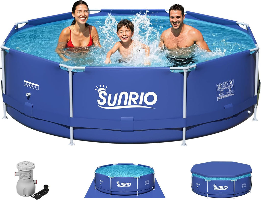 10'*30' Round Above Ground Swimming Pool for Kids and Adults Metal Frame Family Pool with 530 GPH Filter Pump Pool Cover and Ground Cover Capacity 1171 Gallon