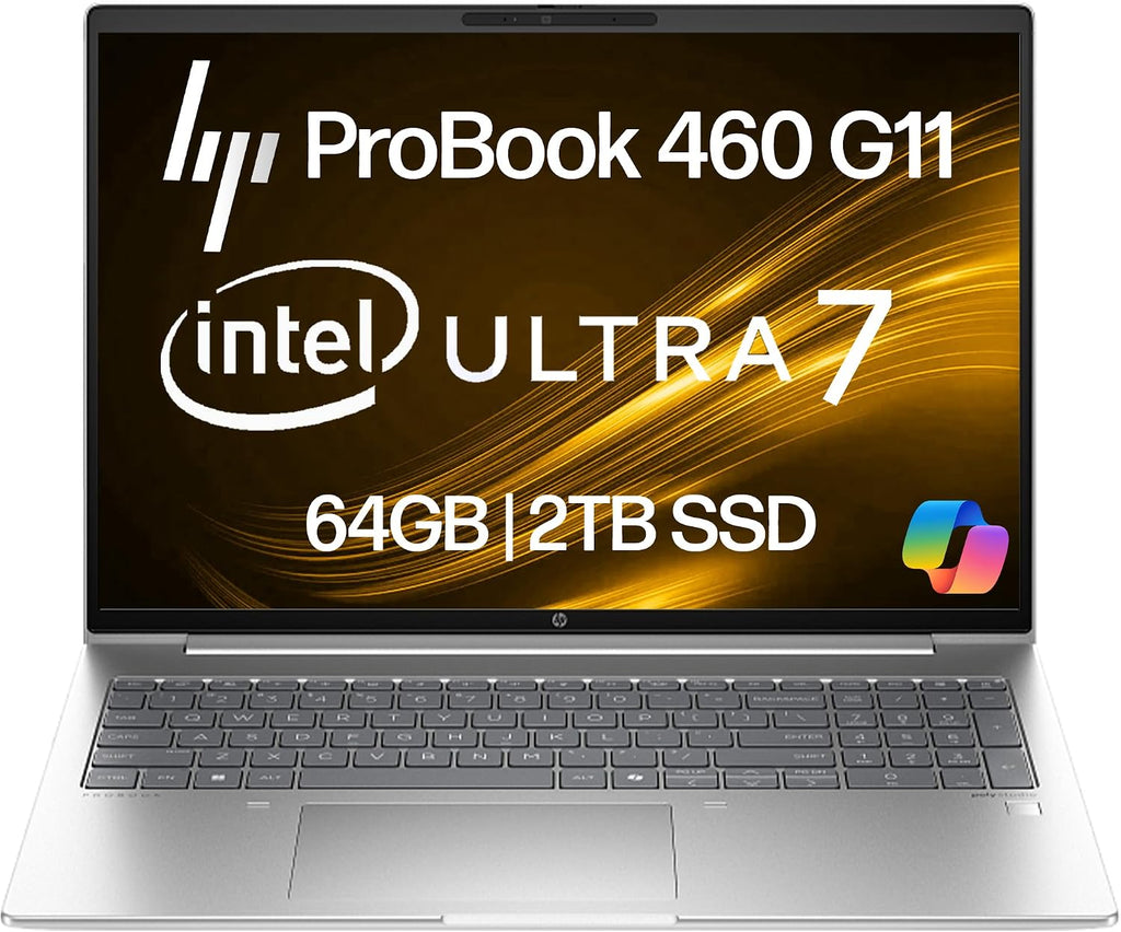 HP ProBook 460 G11 Business Laptop 16' FHD+ Display, Intel Core Ultra 7 155U (Beats i7-1355U), 64GB DDR5 RAM, 2TB NVMe, Wi-Fi 6E, RJ-45, Webcam, Backlit Keyboard, Win 11 Pro - Pike Silver Plastic