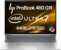 HP ProBook 460 G11 Business Laptop 16' FHD+ Display, Intel Core Ultra 7 155U (Beats i7-1355U), 64GB DDR5 RAM, 2TB NVMe, Wi-Fi 6E, RJ-45, Webcam, Backlit Keyboard, Win 11 Pro - Pike Silver Plastic