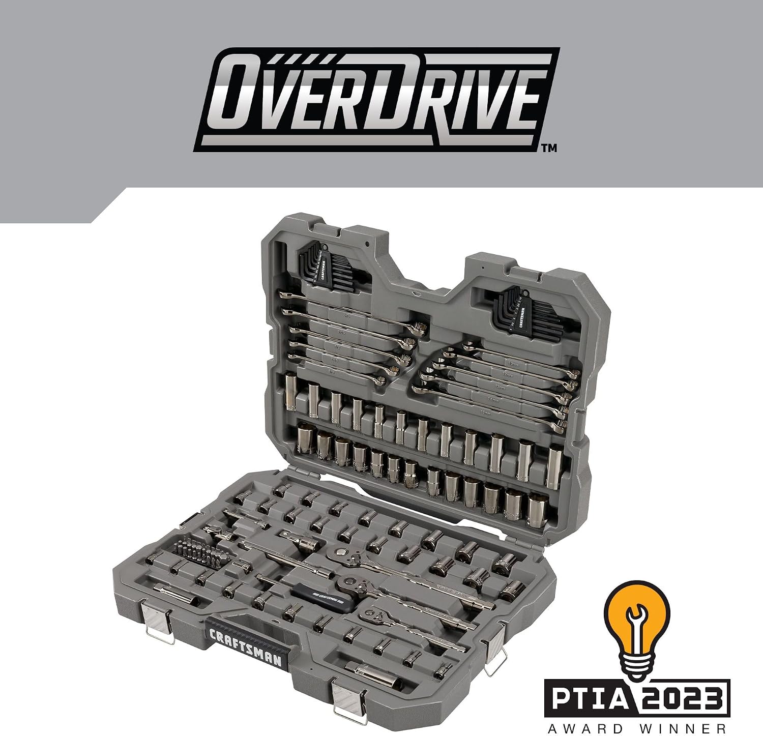 CRAFTSMAN OVERDRIVE 121-Piece Gunmetal Chrome Mechanics Tool Set, Standard SAE/Metric Socket Set, with Hard Case (CMMT99121L)