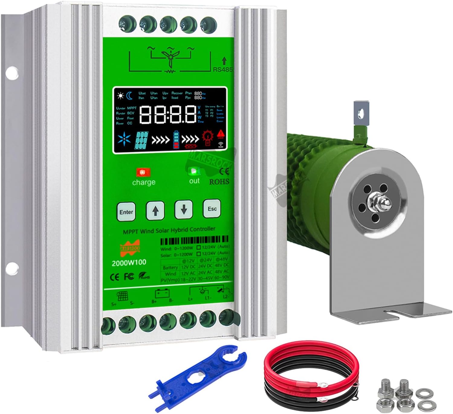 Marsrock 3000W MPPT Hybrid Wind Solar Controller Charge and Discharge Regulator Deluxe Version for Wind Max 1500W Solar 1500W for 12/24/48V Sealed and Lithium Battery Colorful LCD Display (12/24/48V)