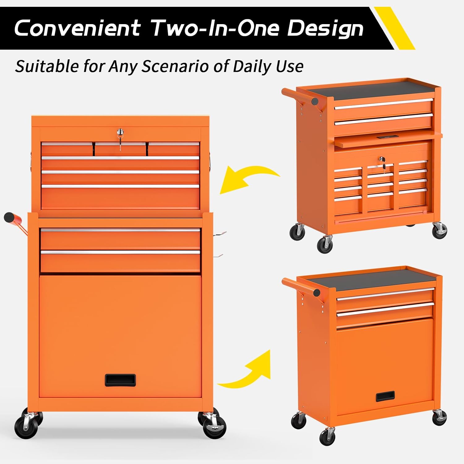 On Shine 8 Drawer Rolling Tool Chest, Large Capacity Rolling Tool Box with Wheels, Locking Mechanical Tool Chest, Portable Tool Box with Sliding Drawers for Garage Workshop and Tool Room (Orange)