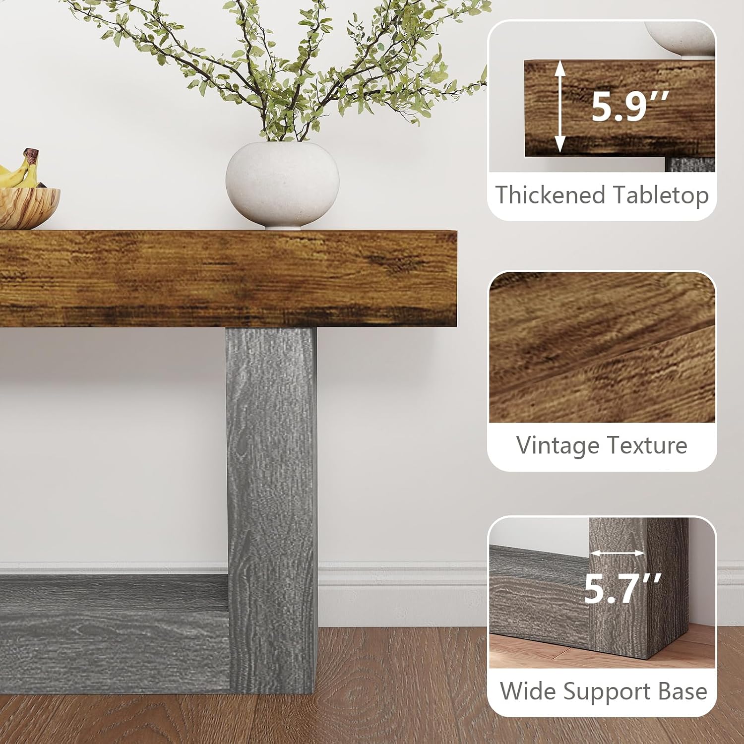 Spaco 63'' Long Console Table,2 Tier Farmhouse Entryway Table Sofa Table with Storage,Wood Behind Couch Table for Living Room, Hallway,Foyer