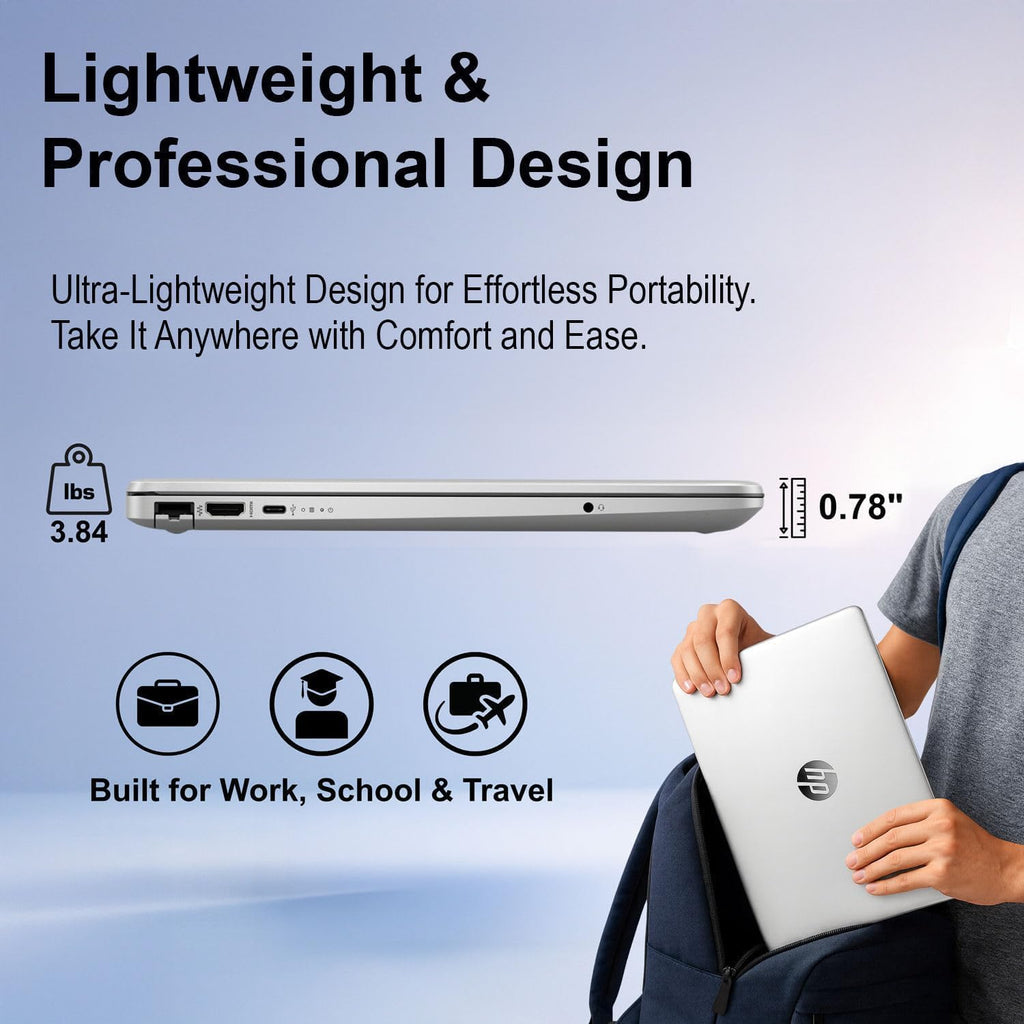 HP 2026 New Generation 15.6' FHD Business and Student Laptop, Microsoft Office 365 for the Web, Intel Powerful CPU, 8GB RAM, 256GB SSD, Wi-Fi 6, Ultra Slim Design, Long Battery Life, Windows 11 Pro