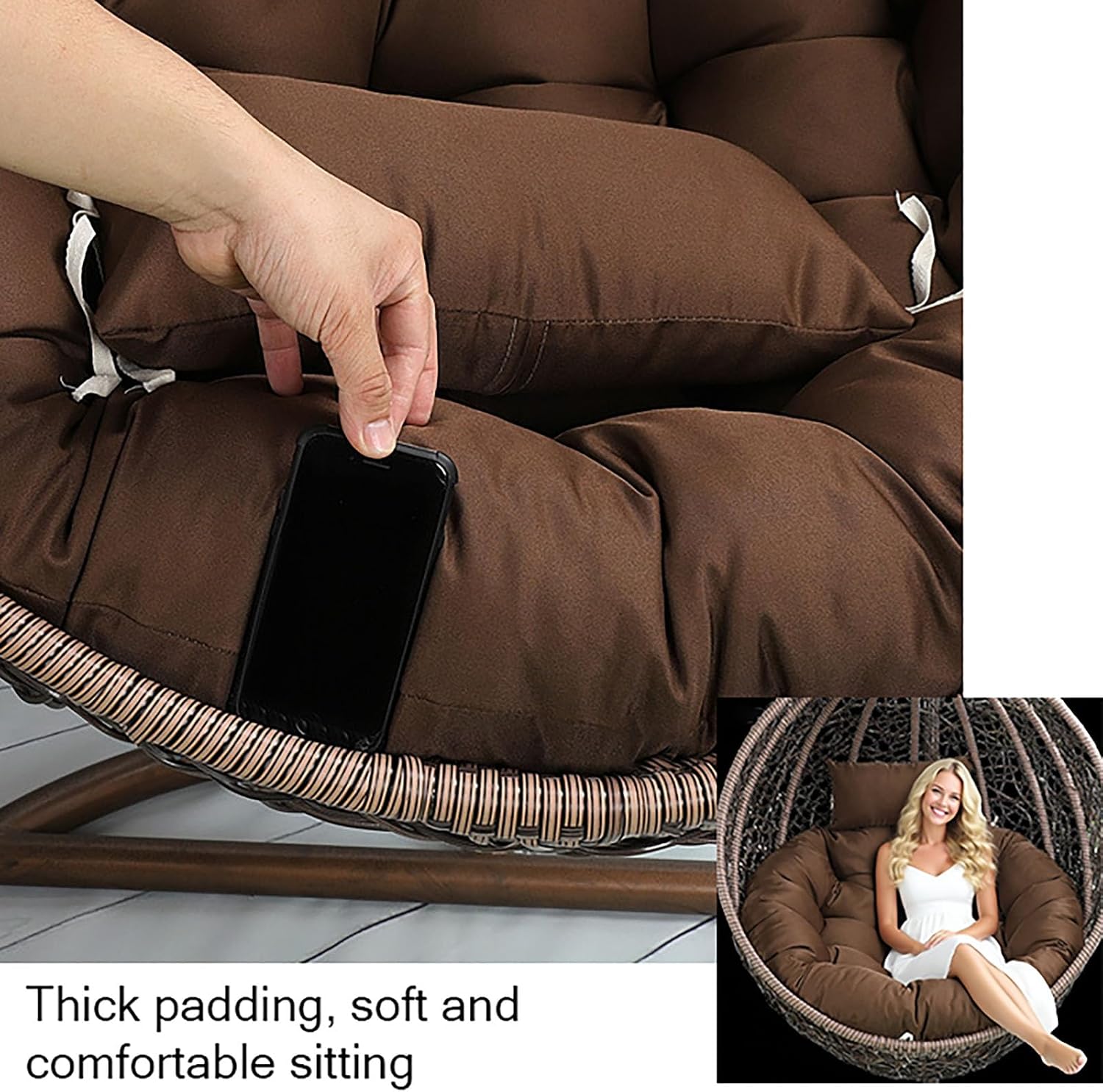 Waterproof Outdoor Hanging Chair Cushion, Washable Swing Seat Cushion for Patio & Garden, 120cm Rocking Chair Cushion, Perfect for Relaxing & Comfort,Pink-110cm