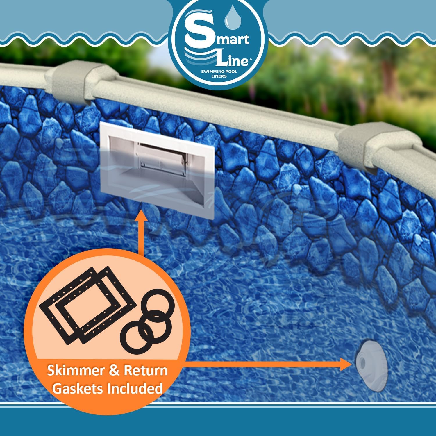 Smartline 18 ft Round Swimming Pool Liner | Boulder Swirl | Overlap Style | 48-52 Inch Wall Height | 30 Gauge Vinyl | for Steel Sided Above Ground Pools | Gasket Kit Included