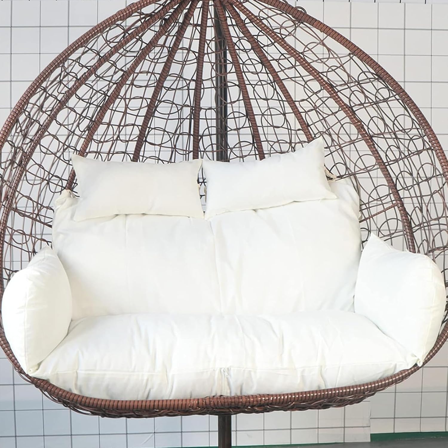 Outdoor Cushions for Hanging Chairs, Washable Round Seat Pads, 2-Person Rattan Hammock Replacement Cushions, Comfort & Style for Patio Rocking Chairs,Wei?-Cotton