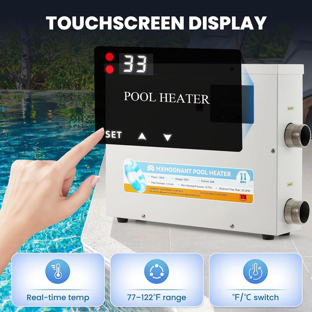 Mxmoonant SPA Heater, 18KW 220V Swimming Pool Heaters Hot Tub Water Thermostat with Touchscreeen for Above Ground Inground Pool, Spa, Bathtub