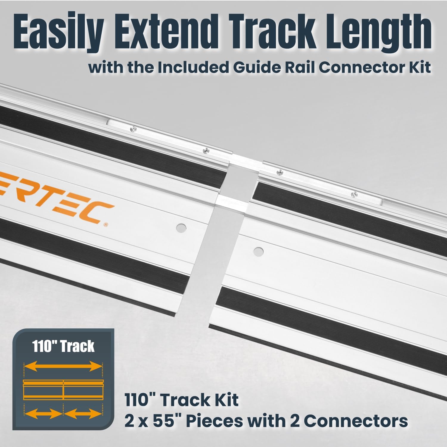 POWERTEC 72258 110' Track Saw Guide Rail Kit for Makita or Festool Track Saw| Includes 2x55 Guide Rails/Protective Guide Rail Bag/Rail Connectors and 2pc Quick Screw Guide Rail Clamps 5-3/8' Capacity