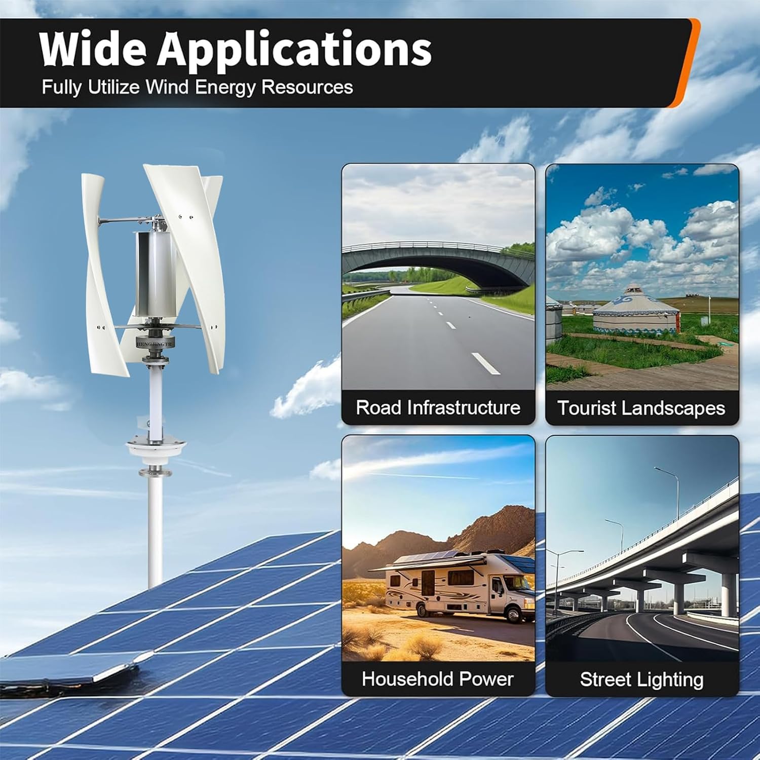 Vertical Wind Turbine Generator, 3000W 12V 24V 48V 220V 3 Blade Noiseless Magnetic Levitation Wind Turbine Set with Inverter for Home Or Camping