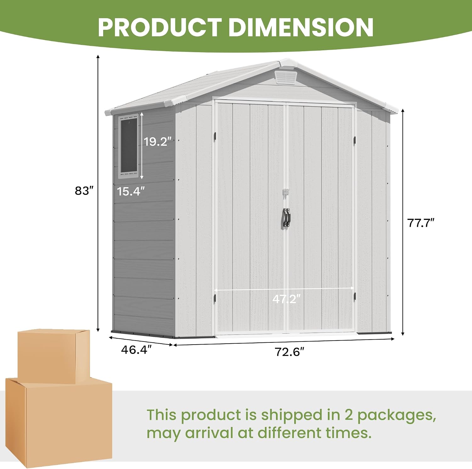 Greesum 6x4FT Plastic Outdoor Storage Shed with Floor, Resin Sheds with Lockable Double Door, Tool Sheds with Window and Vents, for Garden, Patio, Backyard, Light Gray