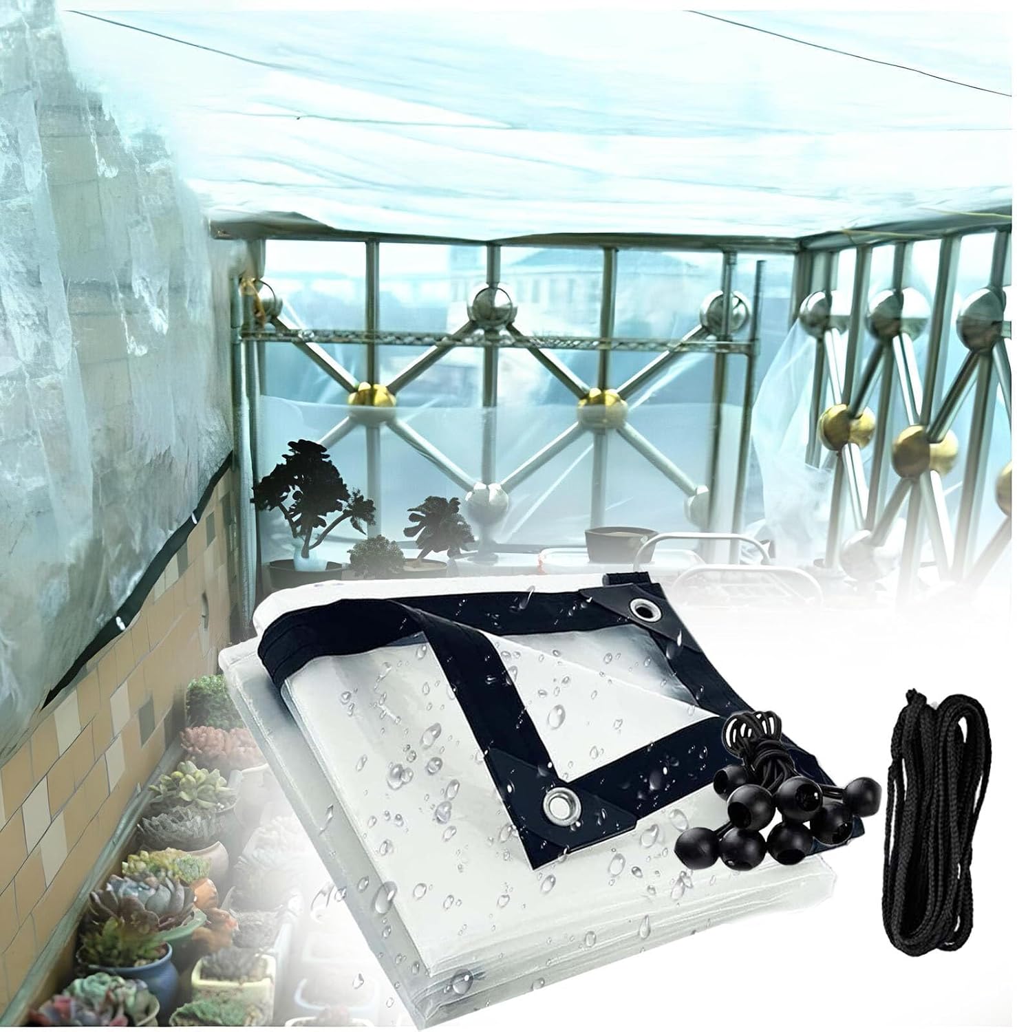 Clear Tarps Heavy Duty PVC Clear Vinyl Tarp, Thick Tear-Resistant with Grommets Edges, 17x29 FT Protects Against Water, Tear, Cold Weather Resistant for Balcony Garden, Patio and Porch