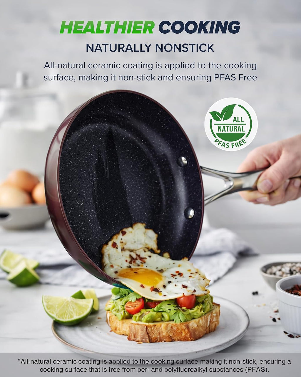 Nuwave Essential Series 5PC Ceramic Cookware Set PFAS-Free, G11 Duralon Blue Coating, Pots and Pans Set Non Stick, Diamond Scratch-Resistant,Stay-Cool Handle, Metal Lid,Induction Ready,Dishwasher Safe