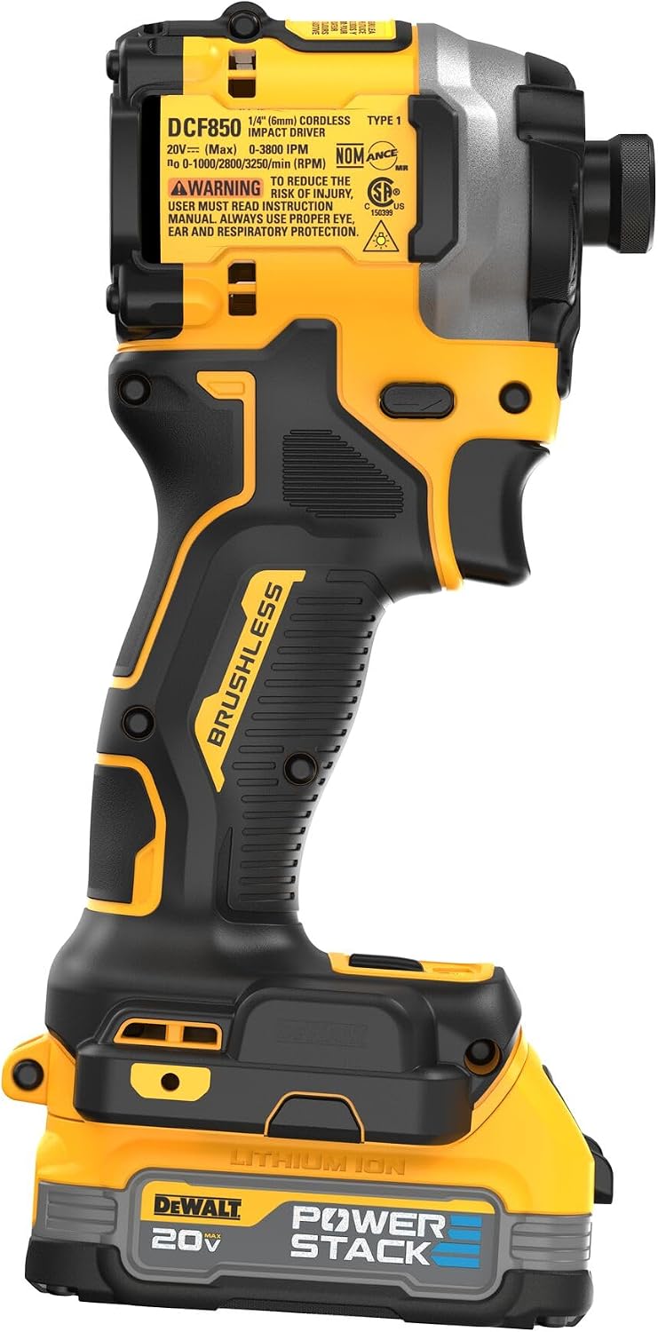 DEWALT 20V MAX ATOMIC Cordless Impact Drill Driver Kit, 1/4 Inch, Battery and Charger Included (DCF850E1)