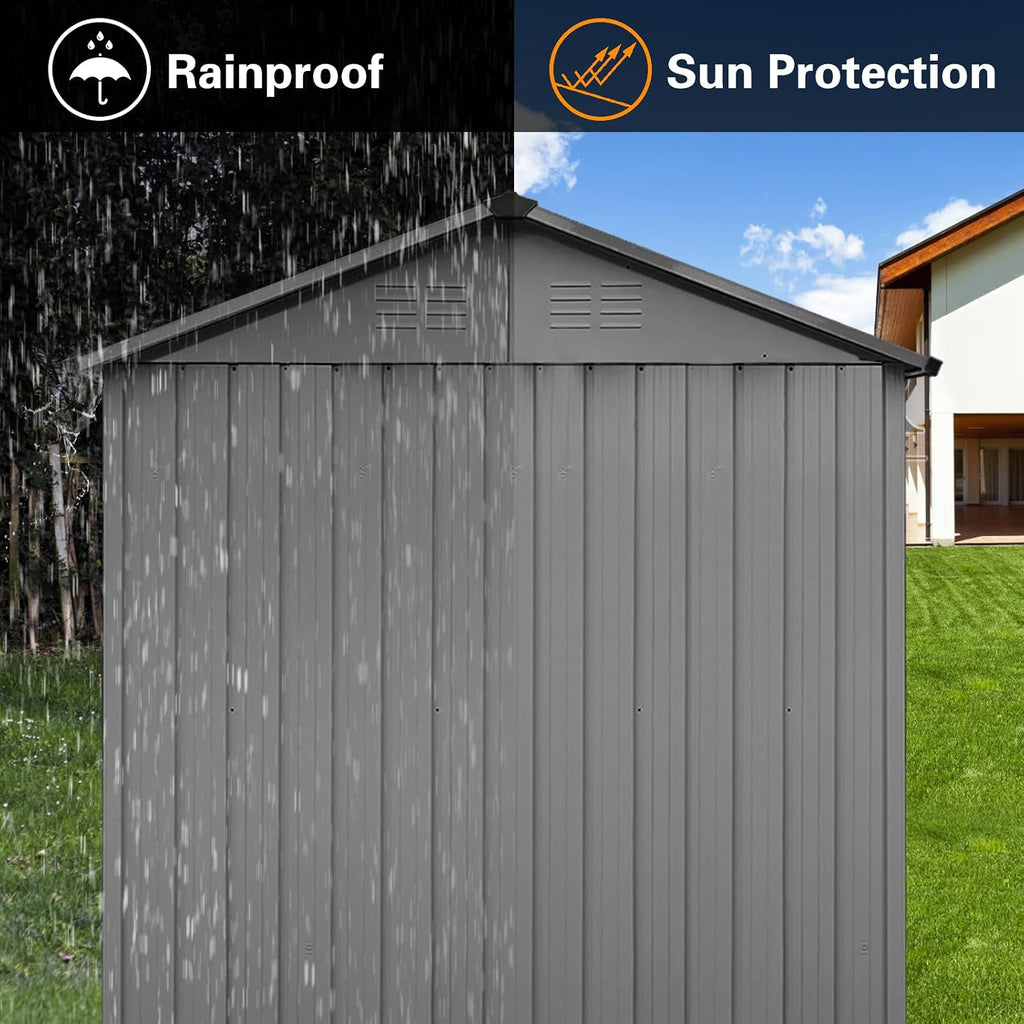 Ball & Cast 6x8 FT Metal Frame Garden Sheds with Lockable Doors and Window,Outdoor Single-Storey Roofed Storage Shed,w/Waterproof Roofs,for Storing Bicycles,Lawnmowers,Barbeques,Grey