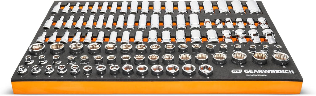 GEARWRENCH 104 Piece 3/8' Drive Master Metric Socket Set in Foam Storage Tray - GWMSSKT38MM