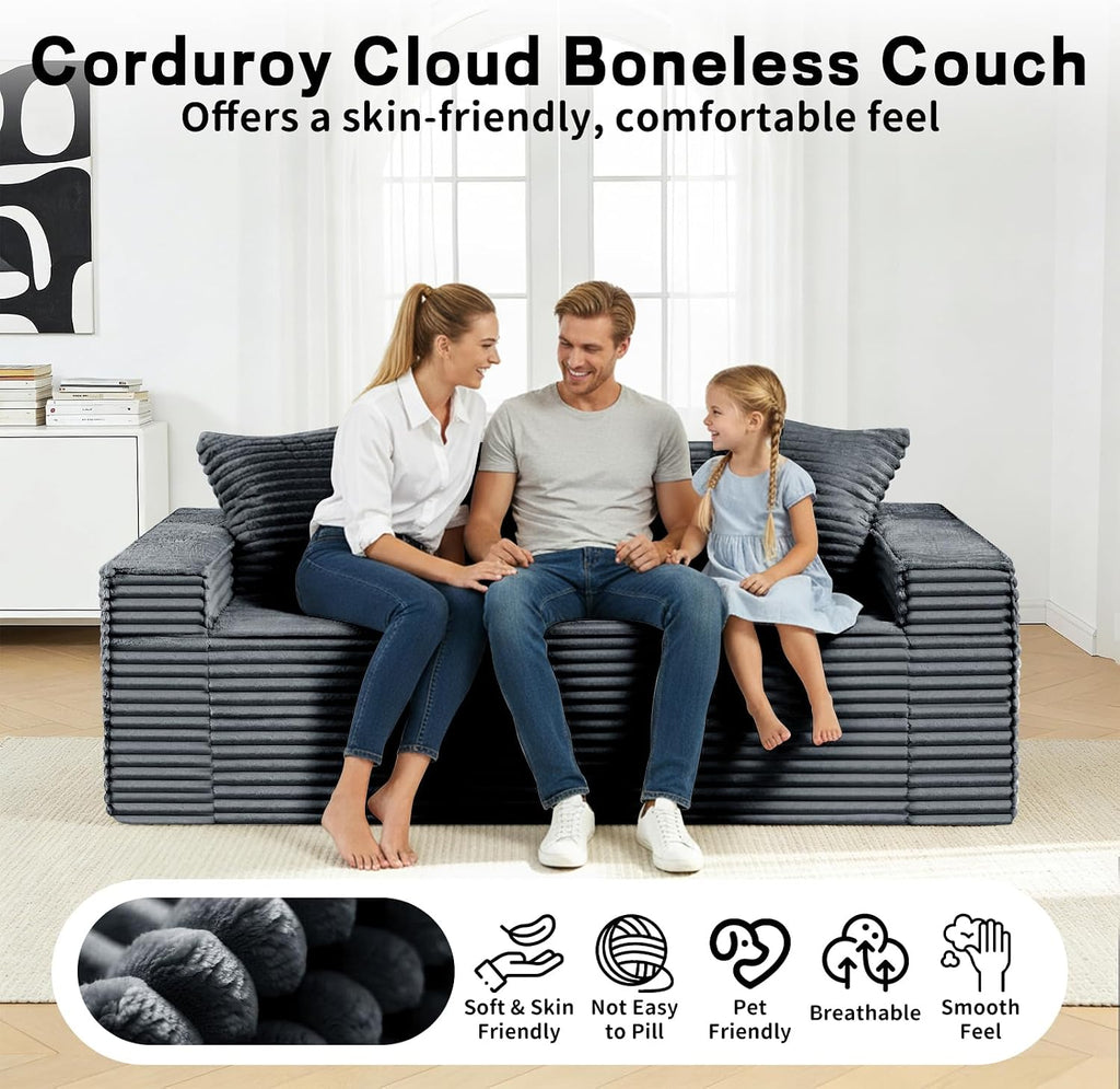 3 Seater Sofa Couch for Living Room (Gray, 38' D + 2 Pillows)
