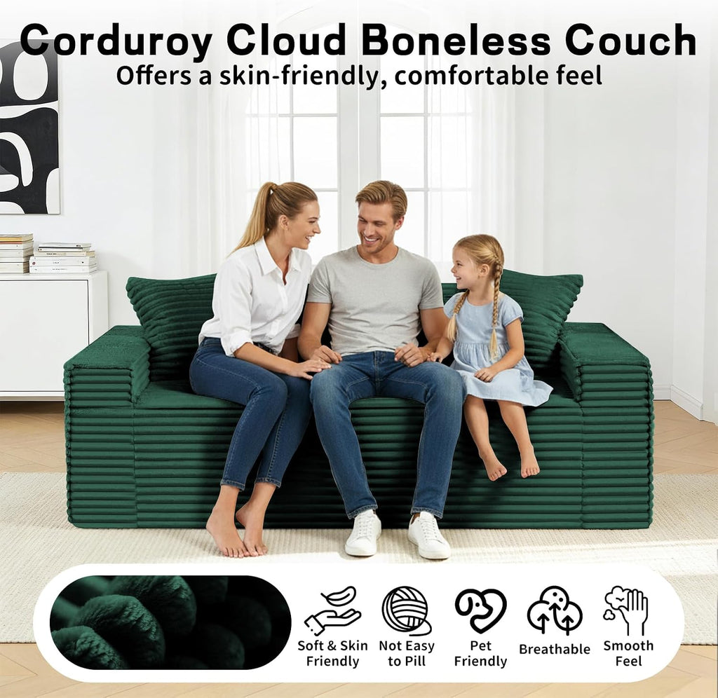 3 Seater Sofa Couch for Living Room (Green, 38' D + 2 Pillows)