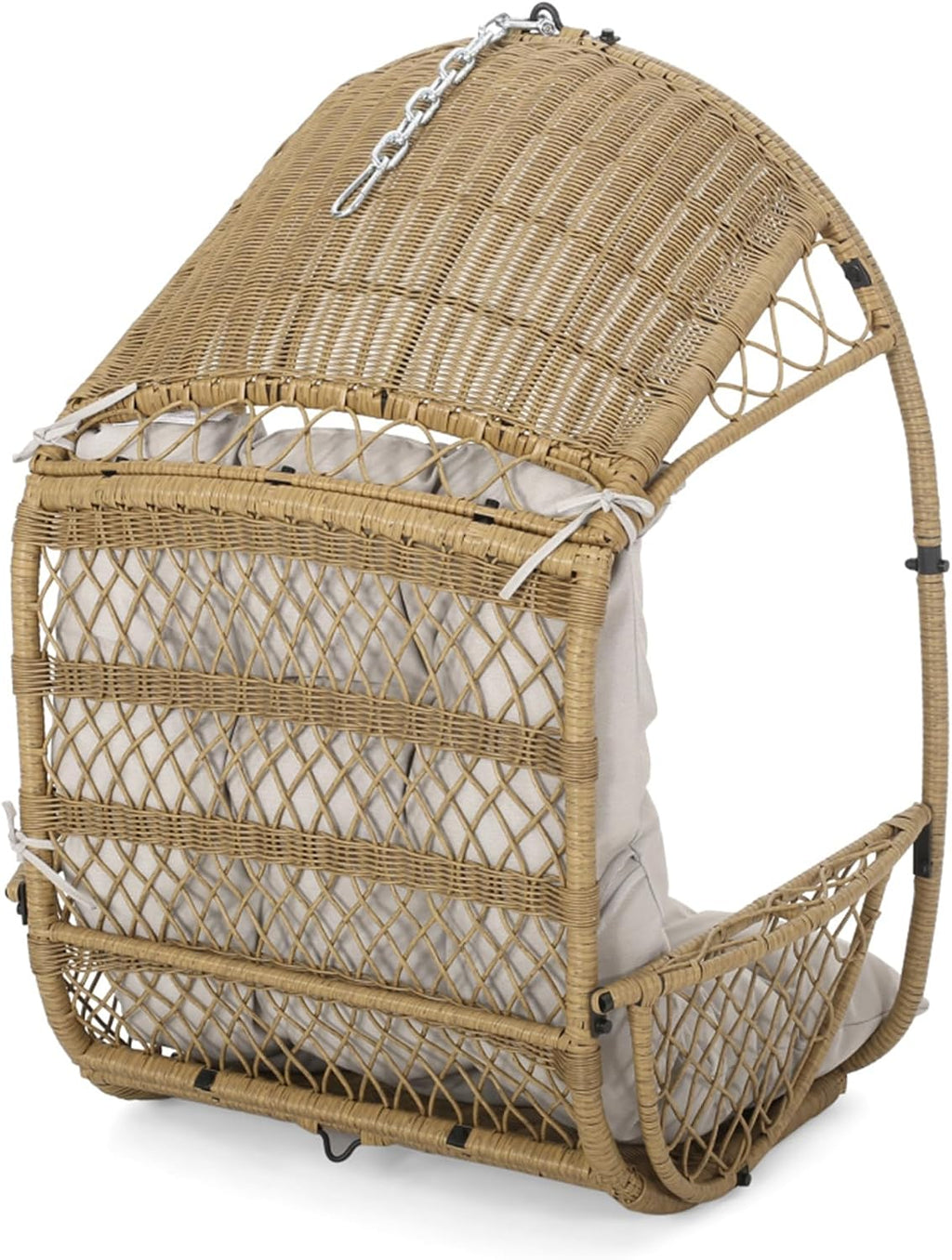 34.50' W Hanging Egg Chair Outdoor Indoor Double Papasan Comfy Wicker Balcony Patio Rocking Swing Cushions Light Brown (Brown+Beige + Fabric)